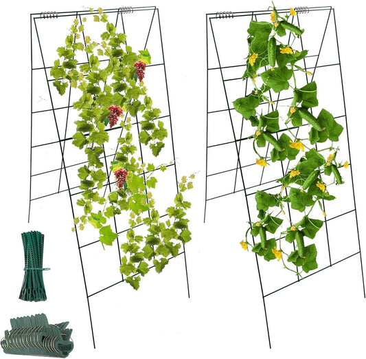 Garden Cucumber Trellis A-Frame Folding Plant Trellis 46 Inch by 18 Inch for Climbing Vegetables Flowers Green 2 Pack with Clips and Cable Ties