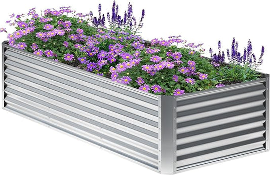 6x2x2FT Galvanized Raised Garden Bed,Planter Raised Beds-Metal Garden Box,Large Plant for Outdoor Planting, Vegetables Bed，Flower,herb-Silver