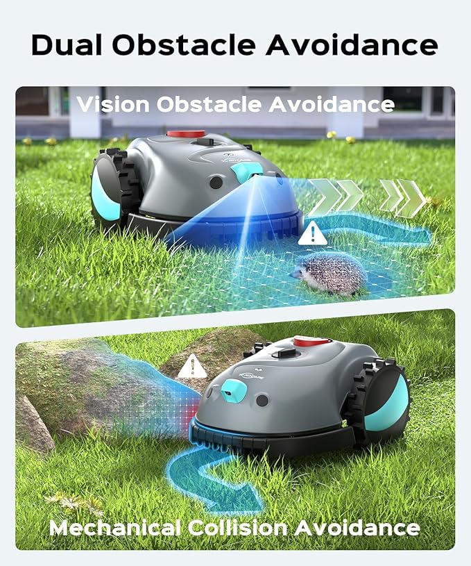V100 Robot Lawn Mower with HD Vision Navigation, Smart Obstacle Detection, Collision Sensors, Adjustable Cutting Height, Low-Noise Operation—Perfect for Small Lawns up to 1,600 sq ft.