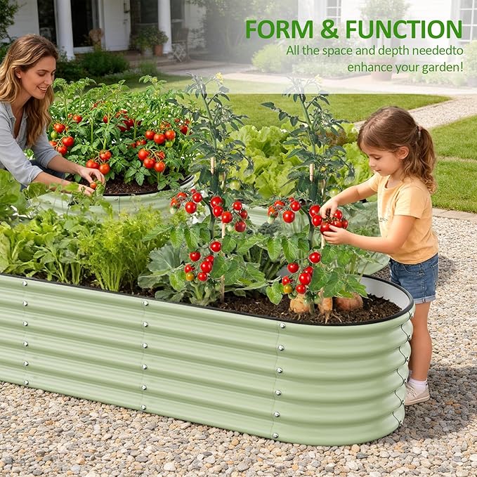 Gruper Galvanized Raised Garden Bed, 8×2×1.4 ft Tall Oval Large Metal Planter Raised Garden Boxes Outdoor for Vegetable Fruits Flower Herb, Anti-Rust and Sturdy & Easy-Setup