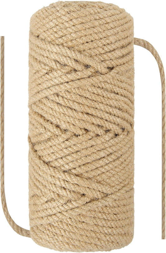 1/6 in (4mm) X 164 Ft (50meter) Natural Sisal Hemp Rope Heavy Duty Thick Twine for Cat Scratcher Post Tree, Garden, Binding, Crafts Packing Material