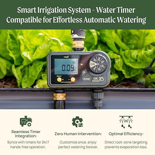 Vego Garden Irrigation Kit - Drip Irrigation System for Raised Garden Beds, Efficient Watering Solution for Vegetables, Flowers, and Plants, Easy DIY Installation