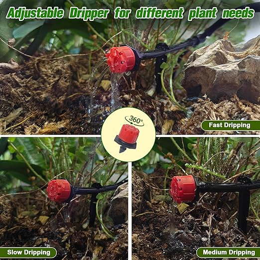 Automatic Watering System for Indoor Plants, DIY Drip Irrigation Kit with Timer for Potted Plants,Self Watering Device for Garden, Greenhouse & Vacation Plant Care (10 pots, Adjustable dripper)