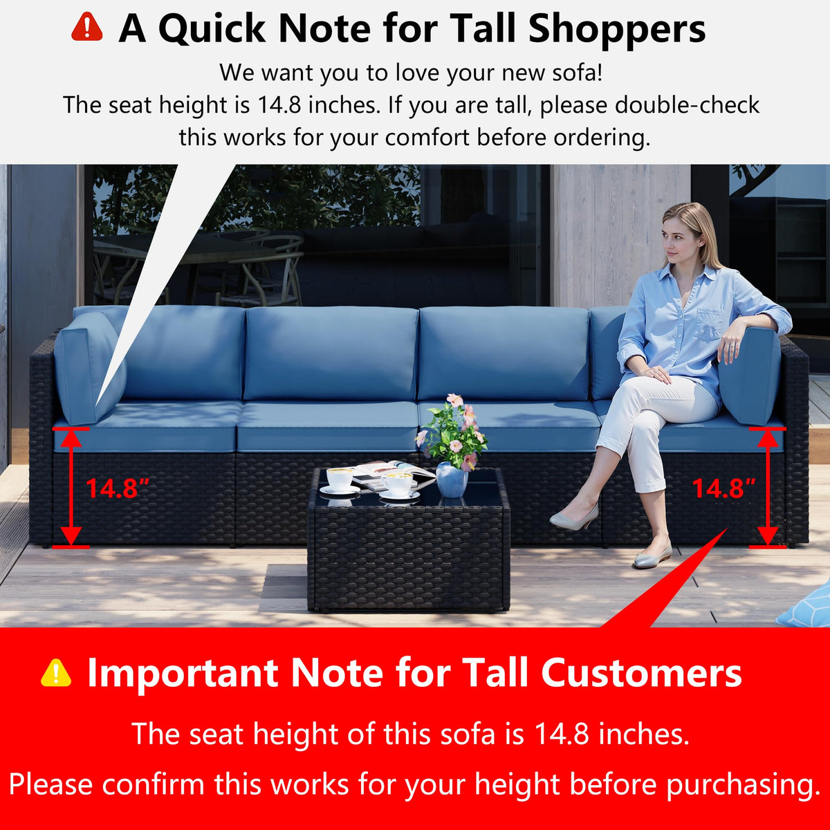 5 Pieces Outdoor Patio Sectional Sofa Couch (Aegean Blue / 5 Pieces Set)