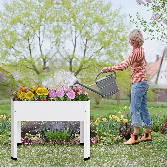 Raised Garden Bed with Detachable Legs Elevated Metal Planter Box for Growing Fresh Herbs Vegetables Flowers Succulents&Other Plants for Outdoor Backyard Patio Deck Balcony White S
