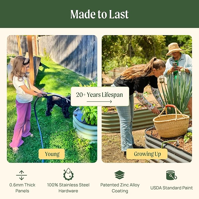 Vego garden Raised Garden Bed Kit, 17" Tall 4 in 1 Modular Metal Raised Garden Beds Kit, Metal Planter Box for Vegetables, Flowers, Herbs, Sky Blue