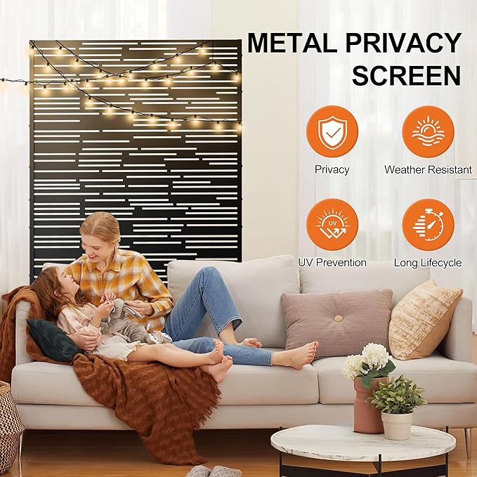 71" H×47" W Privacy Screen for Outdoor & Indoor Use, Freestanding Privacy Fences for Patio Deck Pool, Metal Privacy Screen Panels for Garden Decor (Black Shine, 3 Panels)
