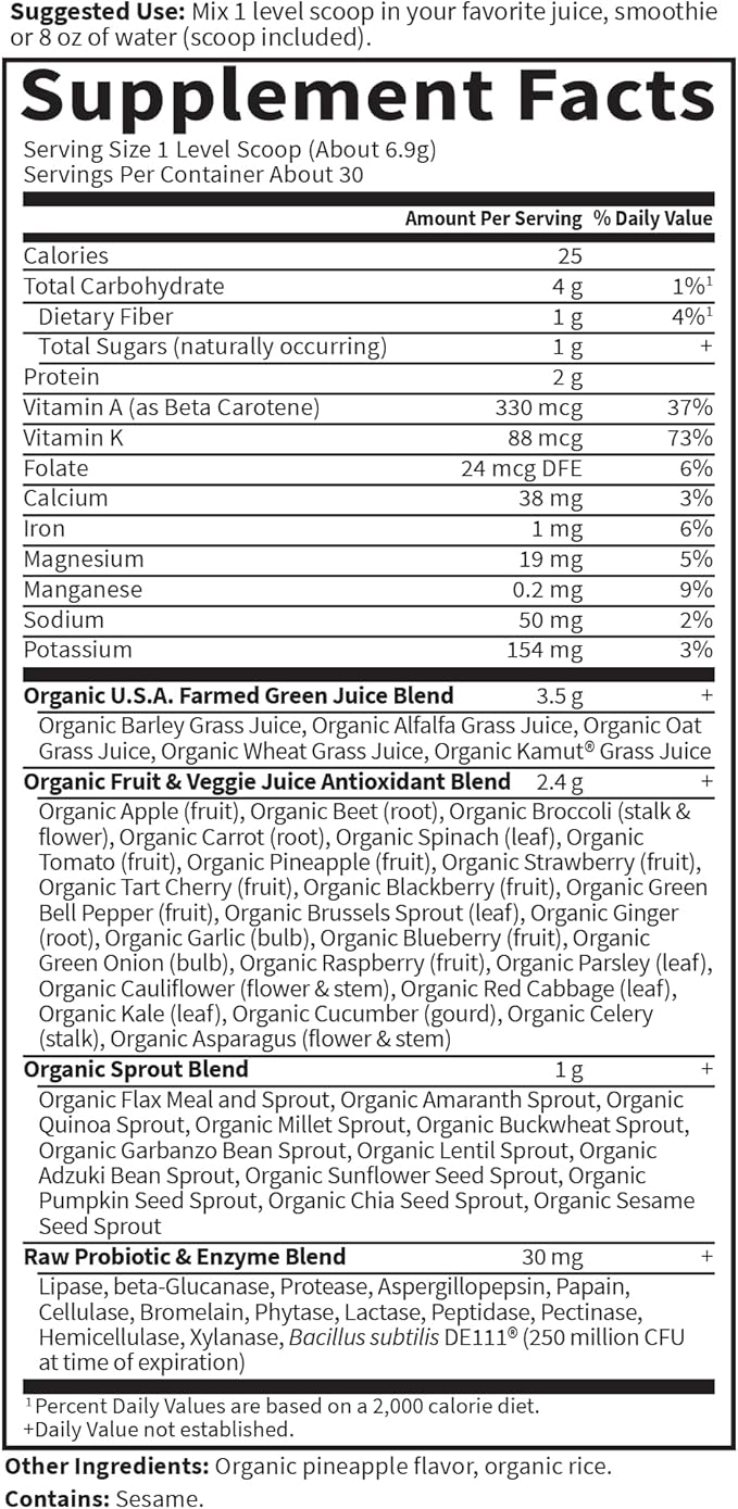 Garden of Life Raw Organic Perfect Food Green Superfood Juiced Greens Powder - Original Stevia-Free,30 Servings,Non-GMO,Gluten Free Whole Food Dietary Supplement,Alkalize,Detoxify,Energize,(Pack of 2)