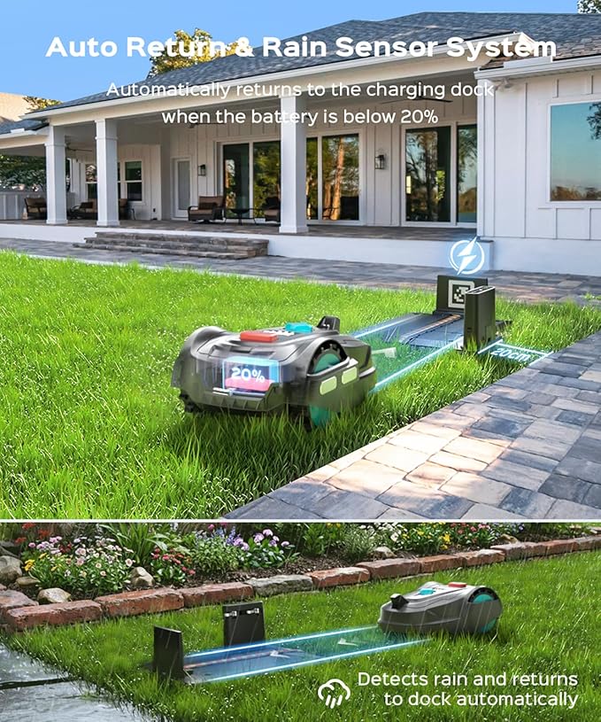 2026 M800Plus GPS+3D Vision Cordless Robot Lawn Mower with Bow-Shaped Path Mowing, APP Control, Robotic Lawnmower with Obstacle Avoidance, Auto-Charging for Lawns up to 8611 sq.ft (Charcoal Grey)