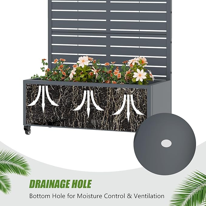 Casaphoria Metal Raised Garden Bed with Trellis and Wheels, 72"x35"x16" Planter Box for Climbing Plants, Vegetables & Vines, Features Drainage Holes and Privacy Screen, Drakgrey-Louvered