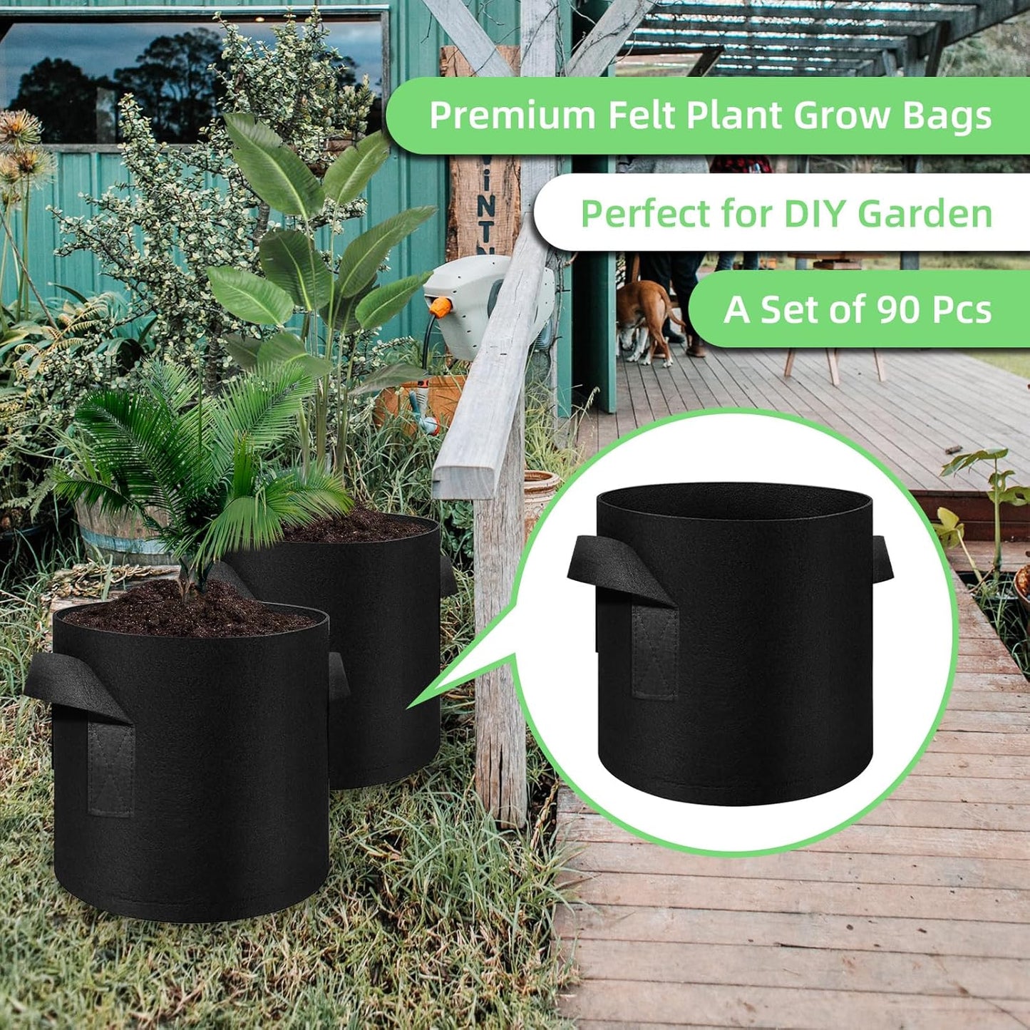 5 Gallon Grow Bags 90-Pack Garden Plant Aeration Fabric Pots with Handles Non-Woven Plant Bag Cloth Pots Garden Planting Bags to Grow Vegetable Flowers Potatoes (5 Gal)