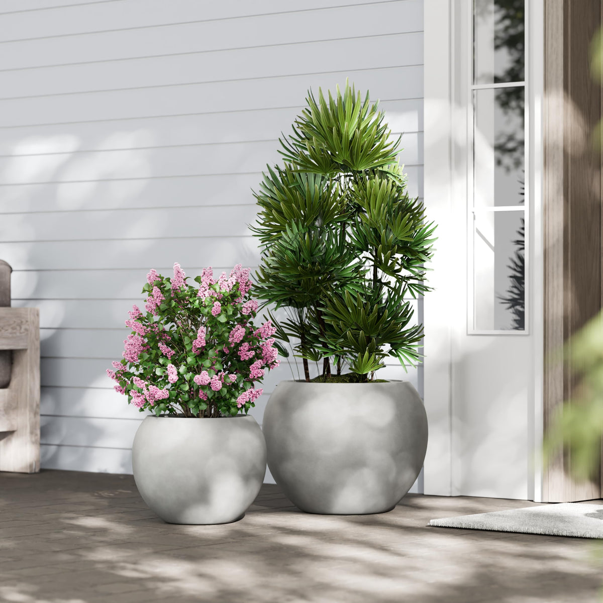 Premium Mt Sherman Fiberstone Sphere Planter for Indoor Outdoor Use (Gray / Medium 16.1''D x 13.6''H)