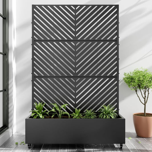 Casaphoria Metal Raised Garden Bed with Trellis and Wheels, 72"x47"x16" Planter Box for Climbing Plants, Vegetables & Vines, Features Drainage Holes and Privacy Screen (Black-Parallel)