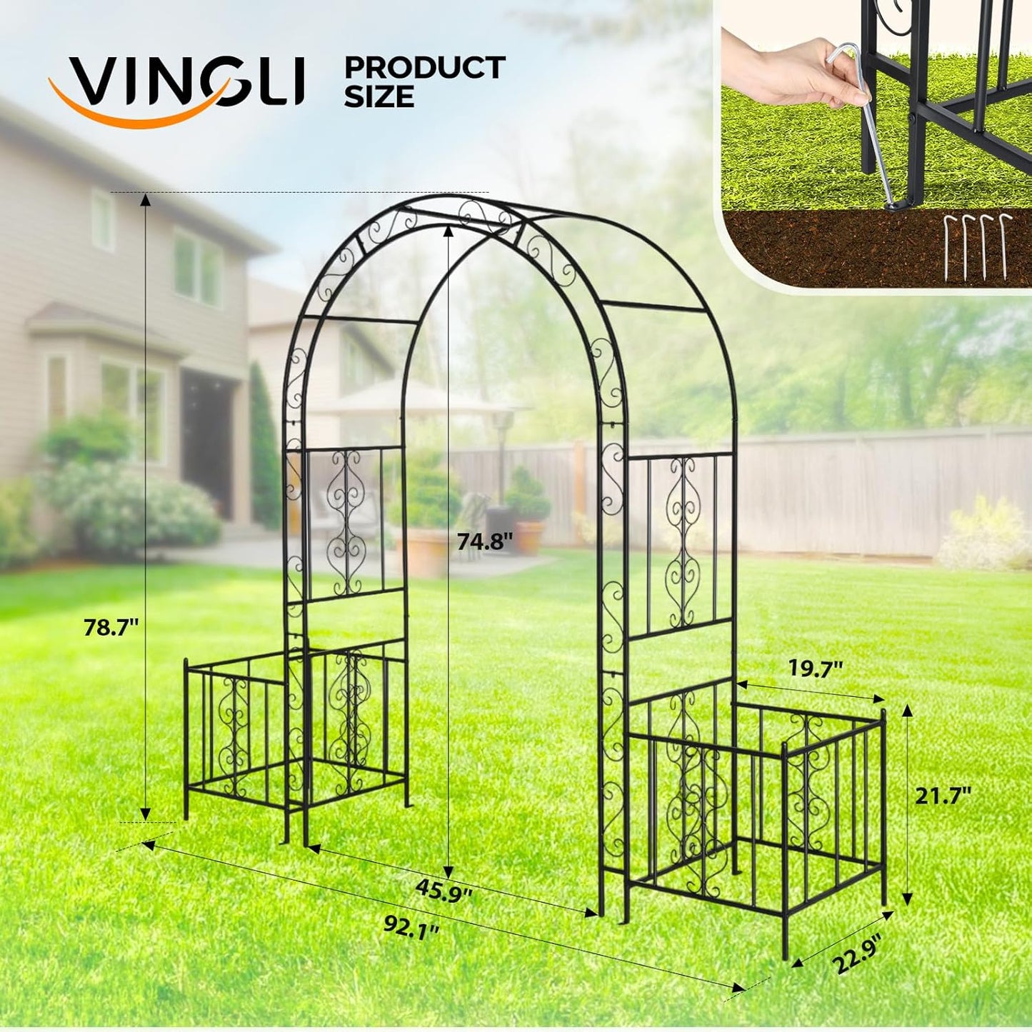 VINGLI Garden Arbor Arch, Wedding Arch Archway for Ceremony Party, Trellis for Plant Climbing, Christmas Decorations Pergola for Backyard, Lawn, Patio, Yard (Arbor with Planter Box)