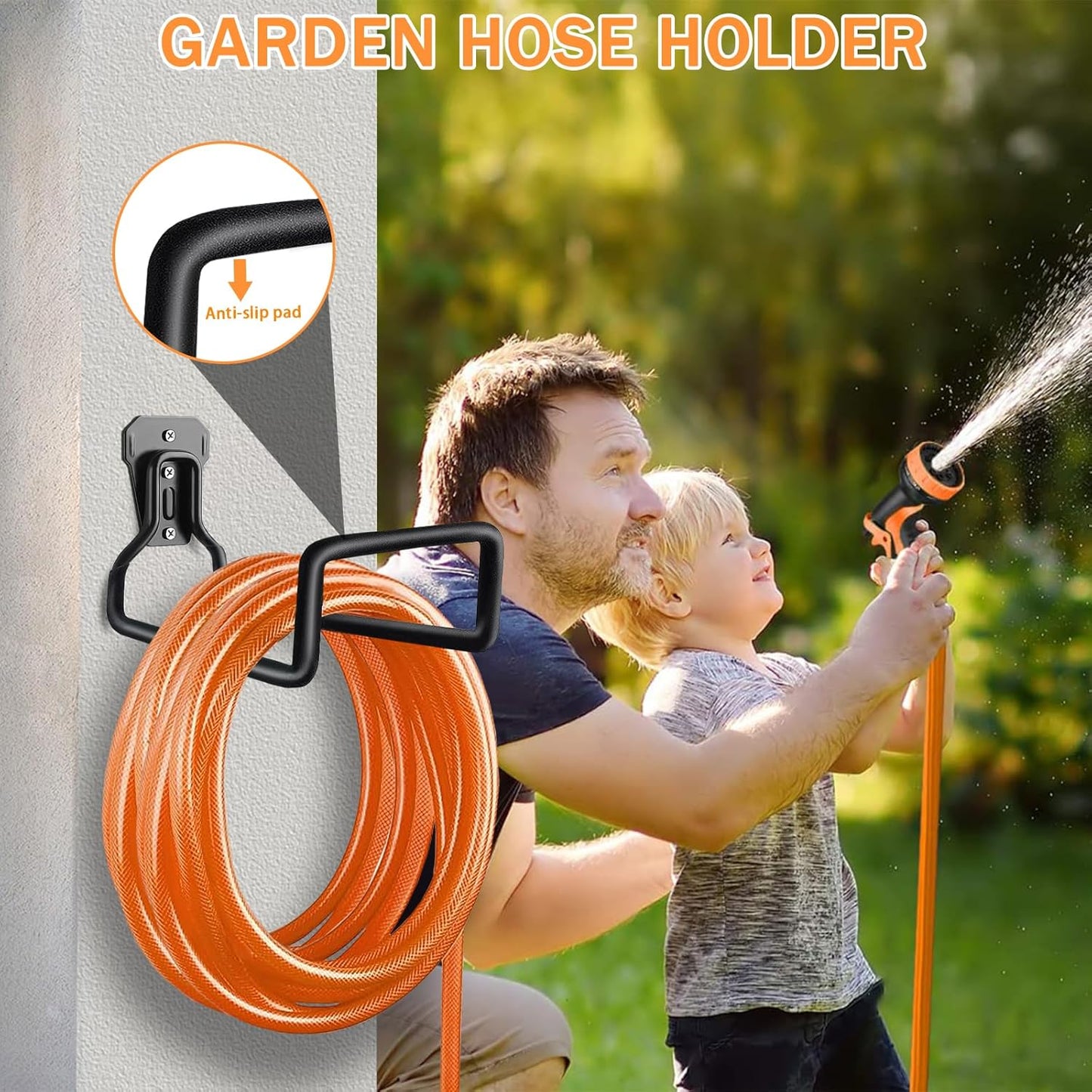 Metal Garden Hose Holder, Wall Mounted Water Hose Holder for Outside Yard, Sturdy Hose Reel Hooks-3 Pack