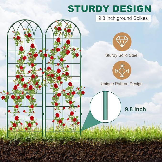 4 Pack Metal Garden Trellis for Climbing Plants, 71 Inch Green Metal Garden Trellis for Vines Plant Rose Vegetable Support,Large Decorative Outdoor Trellis