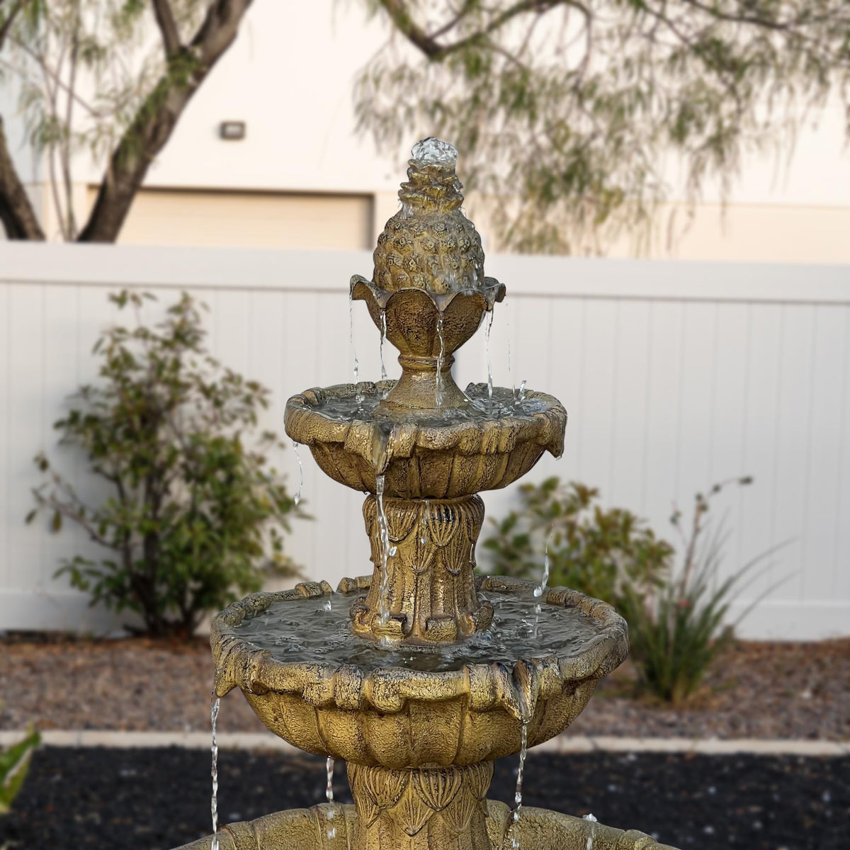 58.3" 3 Tier Outdoor Freestanding Water Fountain (Beige)
