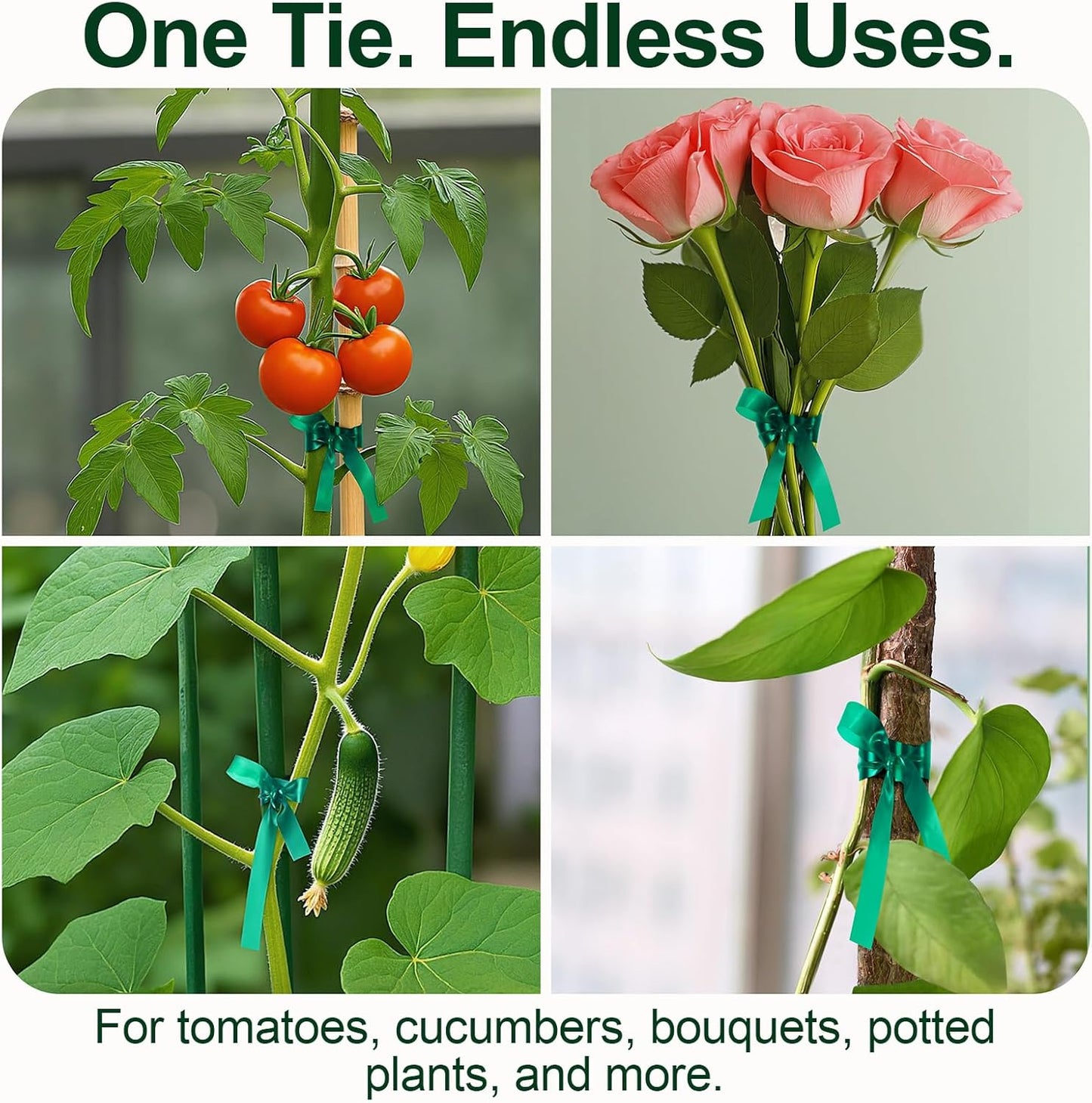 0.5 Inch Plant Tie Tape, 4 Rolls (788 ft Total) – Stretch Vinyl (PVC) Garden Ties for Stems & Poles, Non-Adhesive; Mesh Storage Bag + 1 Binder Clip Included (788 ft)