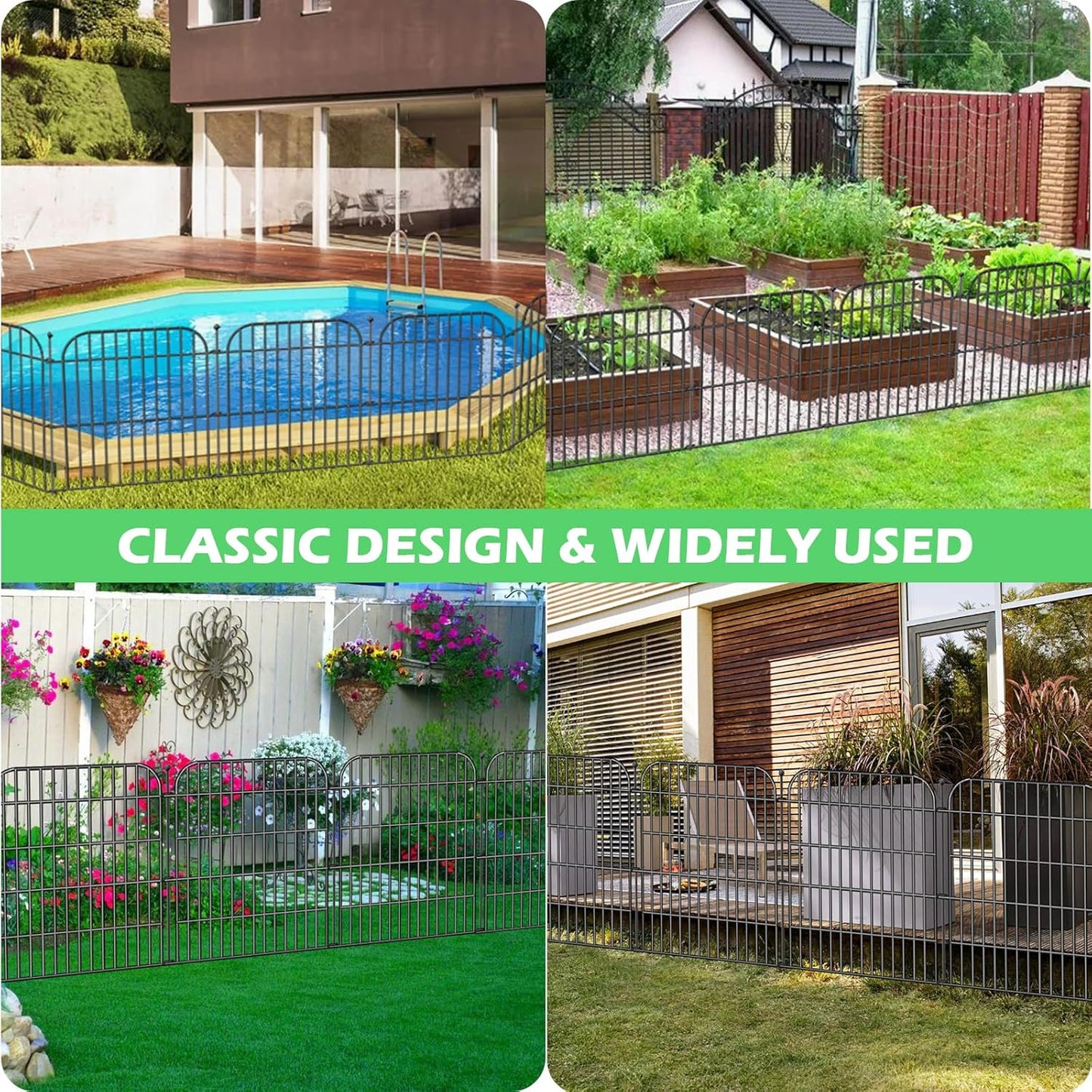 10 Panels No Dig Decorative Garden Fence, 24 in(H) x 20 ft(L) Rustproof Metal Wire Fencing Border, Dog Fence Outdoor for Yard, Temporary Tall Animal Barrier for Rabbits and Small Pets
