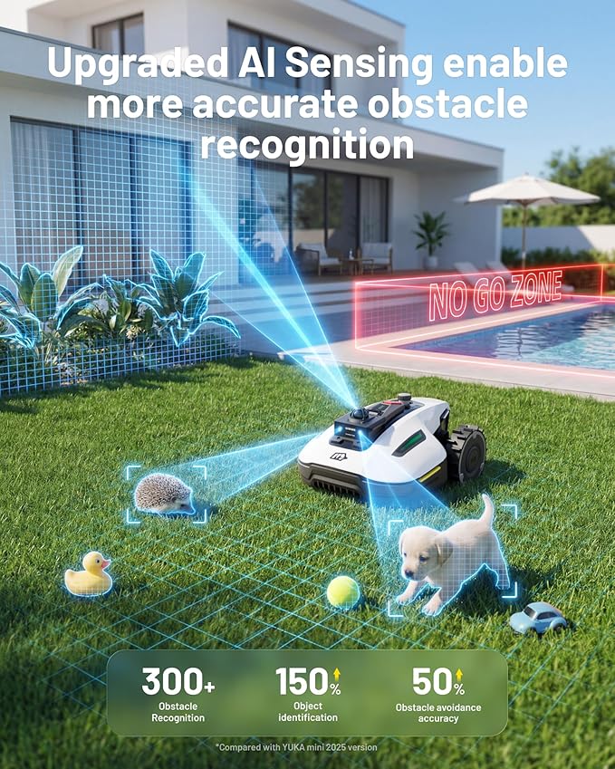 (2026 Upgrade) Mammotion YUKA mini 2 1000H Robotic Lawn Mower Reception 0.25 Acre, 360° LiDAR + AI Vision, 45% Slope, DropMow, Smart Battery Management,Cutting Heights 2.0"-3.5"