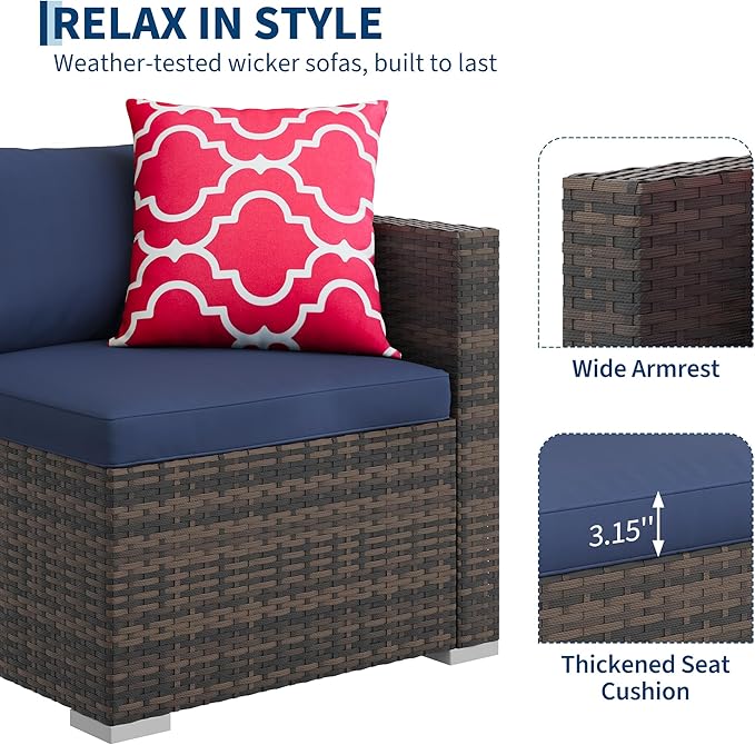 GAOMON 5-Piece All-Weather Patio Furniture Set, Convertible Outdoor Sectional Sofa with Ottoman & Tempered Glass Table, PE Rattan Conversation Set for Garden, Backyard, Porch, Poolside