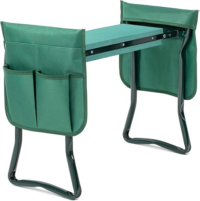 Simple Deluxe Garden Kneeler and Seat, Foldable Kneeling Stool with Thicker EVA Foam Pad Heavy Duty Bench, with Tool Pouch, Gifts for Outdoor Gardening, Fishing, Green, Arbor Day Gift