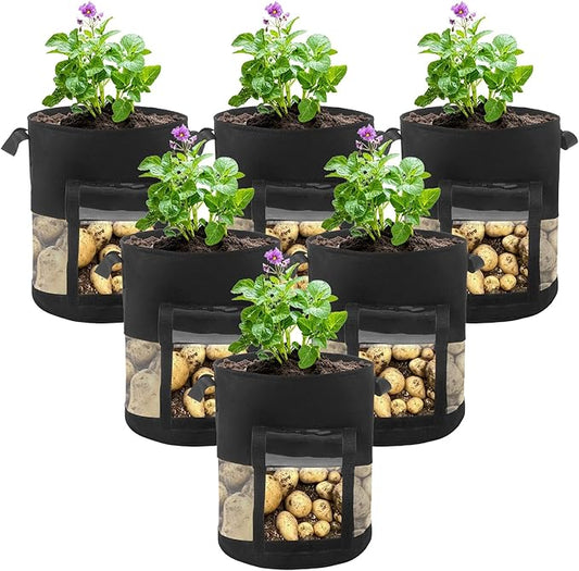 6 Pack 15 Gallon Visible Potato Grow Bags, Thickened Nonwoven Fabric Pots Potato Growing Containers with Handles & Visible Flap, Plant Grow Bags for Growing Potatoes, Tomatoes, Flowers, and Vegetables