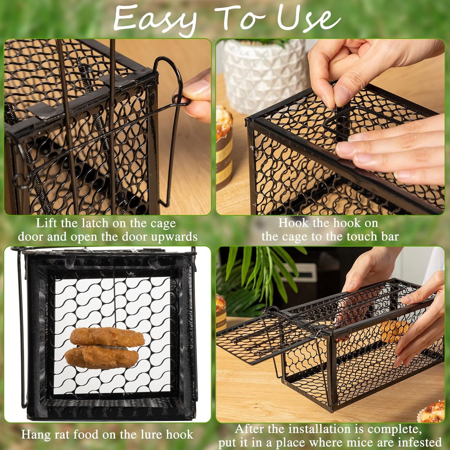 Qualirey 4 Pcs Humane Rat Trap Chipmunk Rodent Mouse Squirrel Trap Small Live Animal Mouse Voles Hamsters Live Cage Rat Cage for Mice Easy to Catch and Release (Black)
