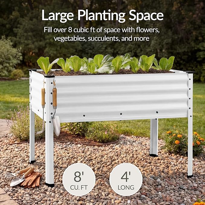 Best Choice Products 48x24x30in Galvanized Raised Garden Bed, Metal Elevated Planter Box, Vegetable Garden for Backyard, Patio, Balcony - White