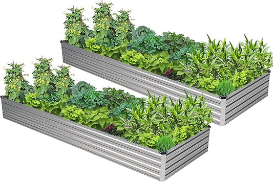 2PCS 10x3x1ft Galvanized Raised Garden Bed Kit, Galvanized Planter Raised Garden Boxes Outdoor, Large Metal Raised Garden Beds for Vegetables,Silver