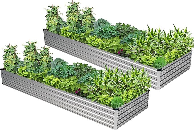 2PCS 9x3x1ft Galvanized Raised Garden Bed Kit, Galvanized Planter Raised Garden Boxes Outdoor, Large Metal Raised Garden Beds for Vegetables,Silver