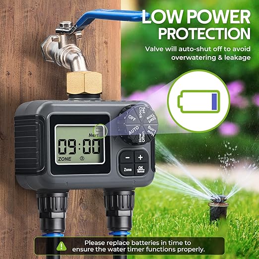HIRALIY 100FT Drip Irrigation Kit with Garden Water Timer-2 Zone, Automatic Garden Watering System for Raised Bed, Quick Connect Design, Irrigation System for Plant Patio