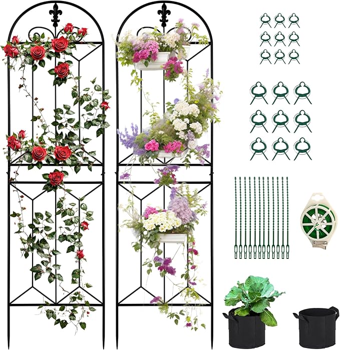 2 Pack 70.8" x 19.5" Metal Garden Trellis, Black Coated Rustproof Metal Trellis Outdoor, Trellis for Climbing Plants for Roses, Vine Cucumbers, Vegetables, Flower Support