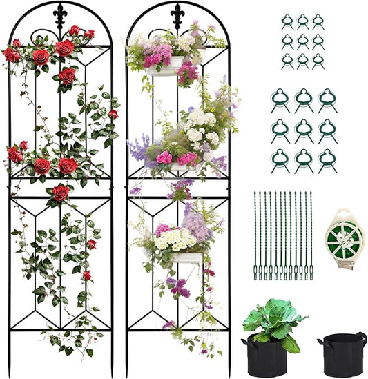 2 Pack 70.8" x 19.5" Metal Garden Trellis, Black Coated Rustproof Metal Trellis Outdoor, Trellis for Climbing Plants for Roses, Vine Cucumbers, Vegetables, Flower Support