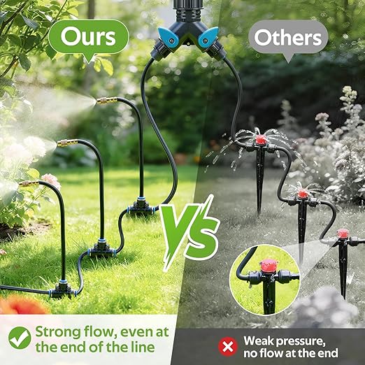 HIRALIY 360° Adjustable Drip Irrigation System 165FT, 1/4" Tubing with Adjustable Copper Nozzles, Automatic Atomizing Watering Kit for Garden, Yard, Lawn, Greenhouse & Potted Plants