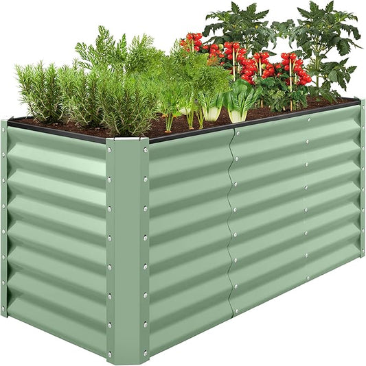 Best Choice Products 4x2x2ft Outdoor Metal Raised Garden Bed, Deep Root Box Planter for Vegetables, Flowers, Herbs, 119 Gallon Capacity, 100% Non Toxic Materials - Sage Green