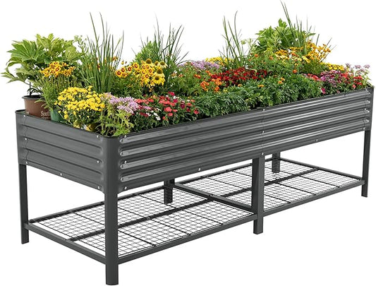 Elevated Raised Garden Bed- Jumbo Series, 3' x 8' Outdoor Planters Boxes with Legs & Storage Rack for Patio, 2000+ Lbs Weight Capacity, Raised Beds for Gardening Herbs Vegetables Flowers, Modern Gray