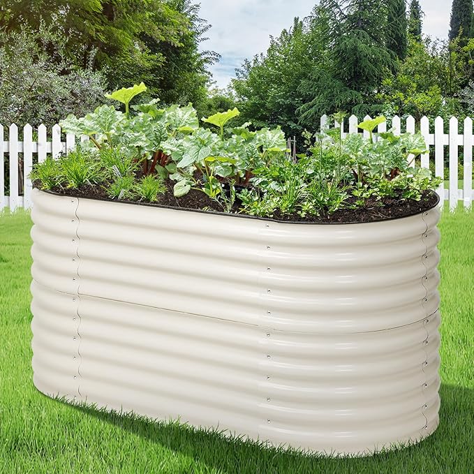 Aoodor 2-in-1 Modular Aluzinc Metal Raised Garden Bed, 63" L x 32" W x 32" H, Outdoor Planter Box for Vegetables, Flowers, and Herbs, Beige