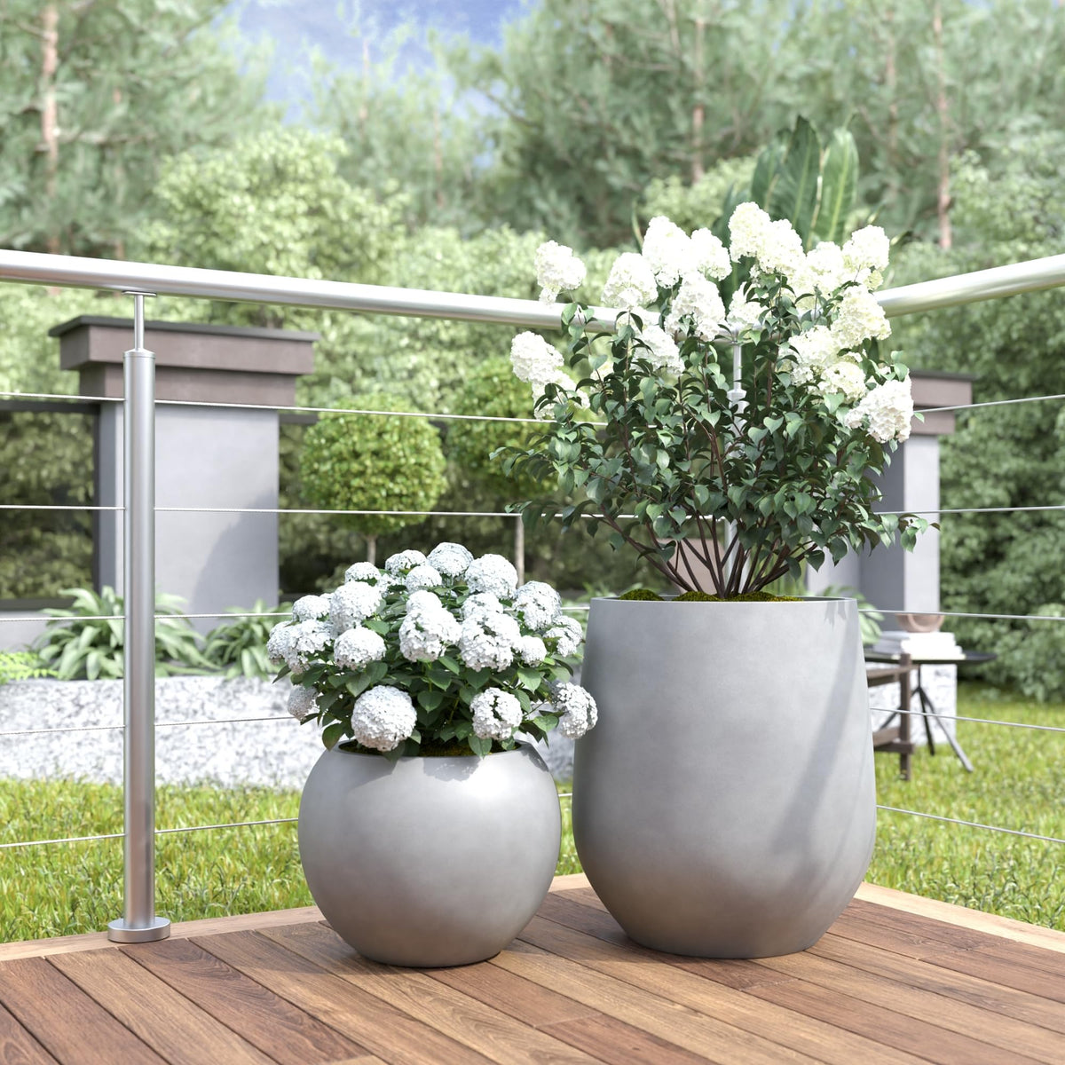 Premium Mt Sherman Fiberstone Sphere Planter for Indoor Outdoor Use (Gray / Small 12.6''D x 10''H)