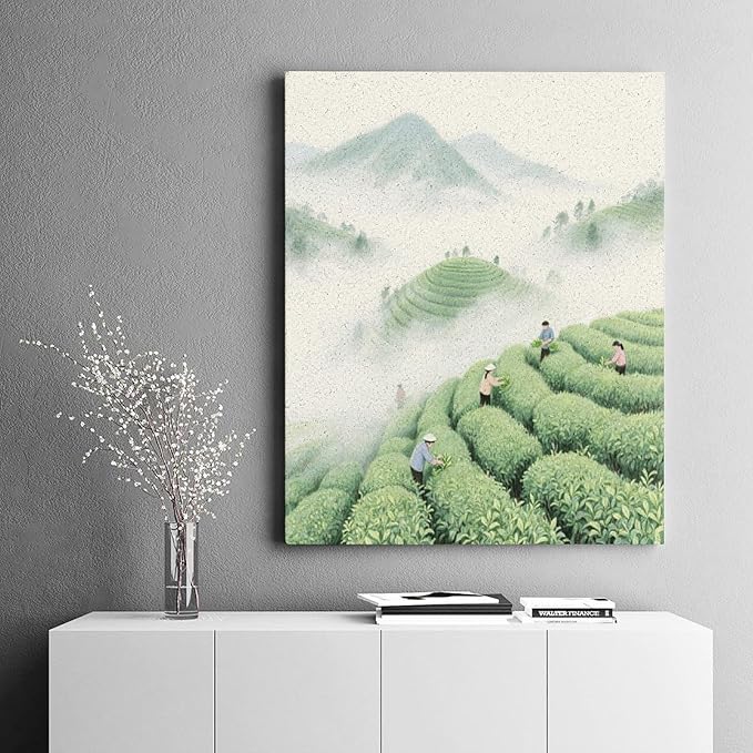 HGSKRENM Mountain Tea Garden Paint by Numbers Kit for Adults Beginners Adult Paint by Number Kits on Canvas DIY Acrylic Oil Paints Paintwork with Paintbrushes for Gift Home Wall Decor