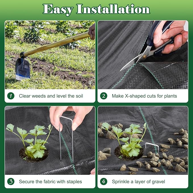 FEED GARDEN 3FT x 100FT Landscape Fabric Weed Barrier Fabric, Heavy Duty Weed Control Mat, Weed Blocker Ground Cover Geotextile Fabric for Gardening, with 20 U-Shaped Stakes (2 Pack 3x50FT)