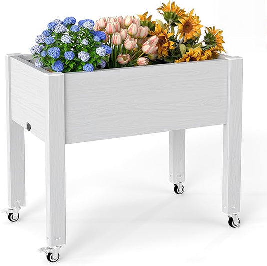 EasyUp Horticulture Raised Garden Bed with Legs, Divisible Raised Resin Planter Box for Backyard, Patio, Balcony, with 4 Legs, 4 Swivel Lockable Wheels(Ashen,30.04 * 17.72 * 28.9)