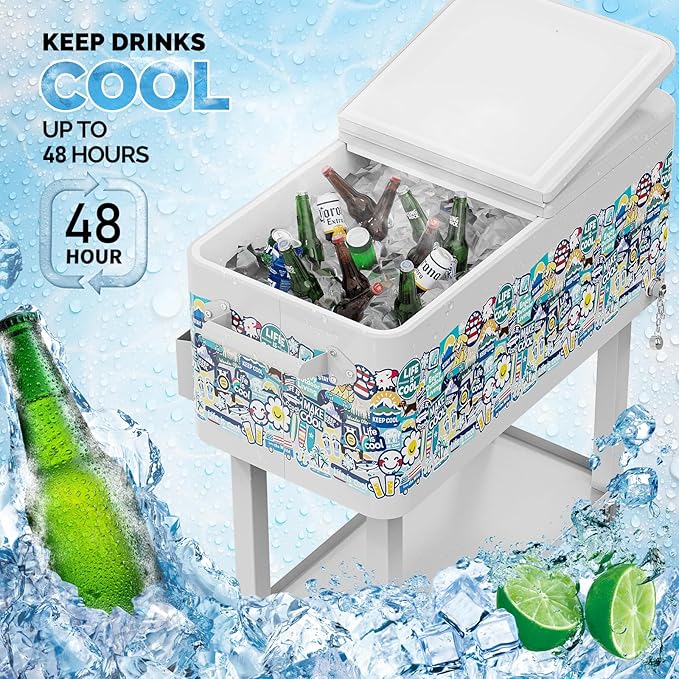 VINGLI 80 Quart Rolling Ice Chest, Portable Patio Party Bar Drink Cooler Cart, with Shelf, Beverage Pool with Bottle Opener