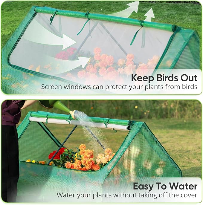 Quictent 6x3x1ft Galvanized Raised Garden Bed with Cover Metal Planter Bottomless Box w/ 2 Large Screen Windows Mini Greenhouse 20pcs T-Tags 1 Pair Gloves Outdoor Growing Vegetables (Green)