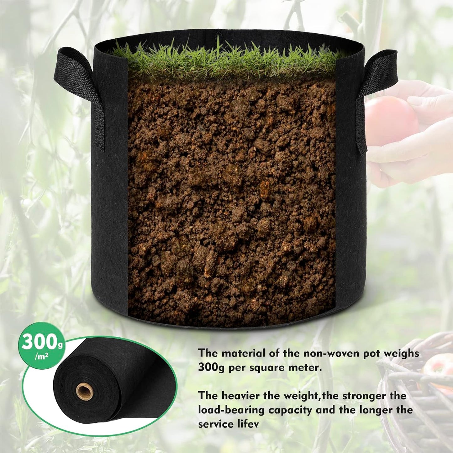 10 Gallon Grow Bags Planters for Outdoor Plants 5-Pack Plant Bags with Handles