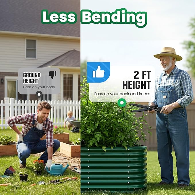 Quictent Galvanized Raised Garden Bed Kit, 8x4x2 ft Oval Metal Planter Box Tall for Vegetables Outdoor Backyard, Strengthened by Crossbar, Dark Green