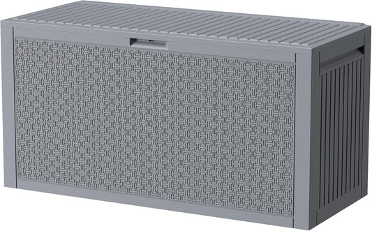 Outdoor Storage Box, 90 Gallon Deck Box, Waterproof Resin Storage Bin for Patio Cushions, Gardening Tools, Lockable, UV Resistant, Grey