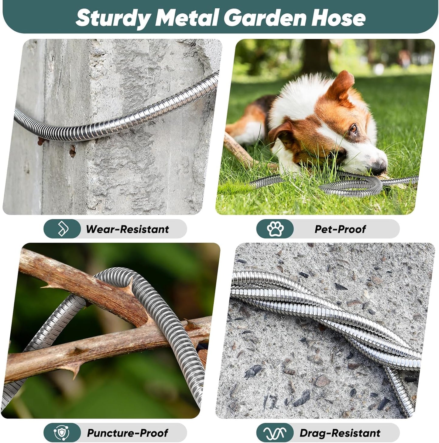 Garden Hose 200 FT with 10-Function Nozzle, Leak-proof Metal Connector Water Hose, No Knots, Kink-Free, Lighter, Anti-Pets, Wear-Resistant, 3/4 GHT, Metal Hose for Garden, Yard, Outdoor
