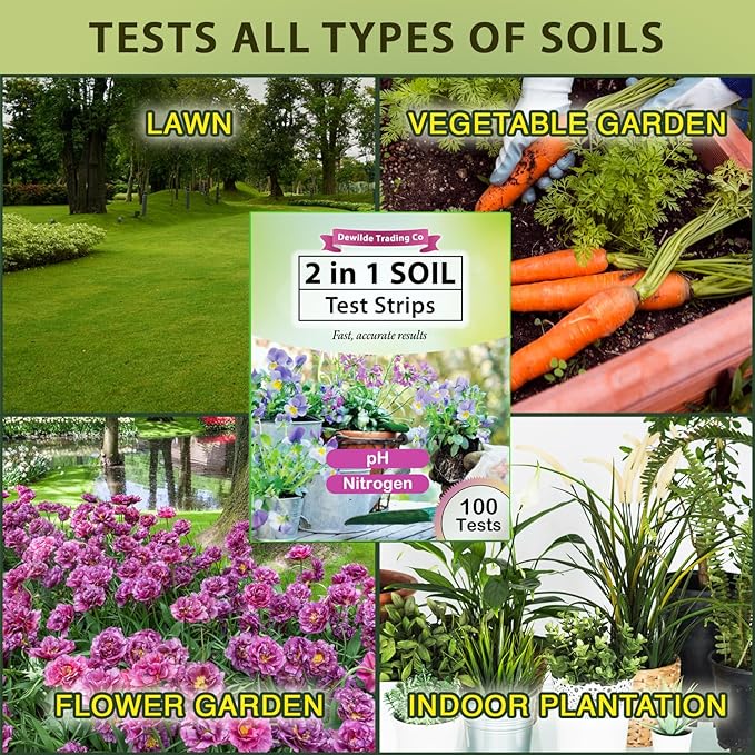 PH and Nitrogen Soil Test Kit with Test Tube - 100 Test Included - Professional Testing Kit for Home Garden Lawn Yard Grass
