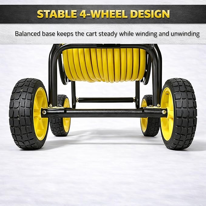 Garden Hose Reel Cart, Heavy Duty Hose Reel with Wheels, Outdoor Water Hose Reel for Backyard, Garden, or Lawn, Metal Hose Carts (250ft Hose Capacity)